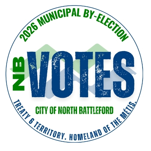 2026 Municipal By-Election logo for North Battleford, emphasizing voting participation.